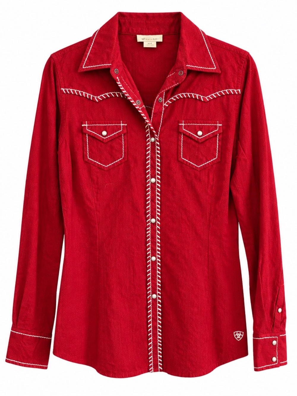 Ariat Red Western Pearl Snap Button Down with White Stitching